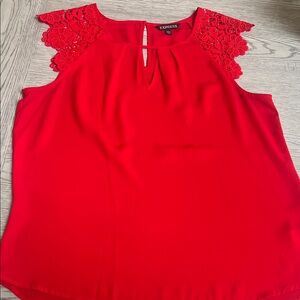 Express Vibrant Red Lace Accent Blouse